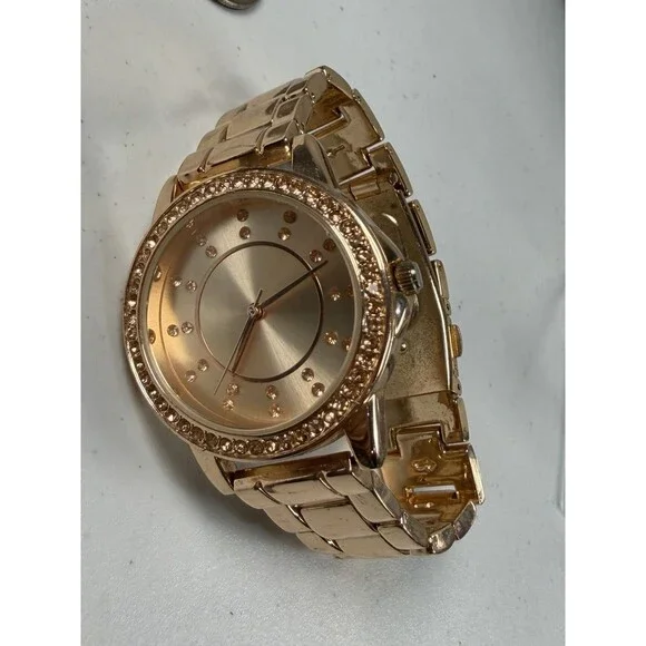 Rose Gold Crystal Bezel Quartz Watch 35mm