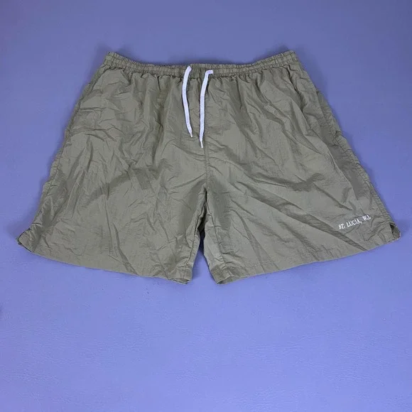 Castaways Swim Trunks Men's 2XL St Lucia Embroidered Nylon  Khaki Tan Mesh Lined