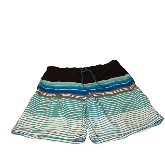 George Board Shorts Mens XL 40-42 Blue Striped Swim Trunks Excellent Drawstring