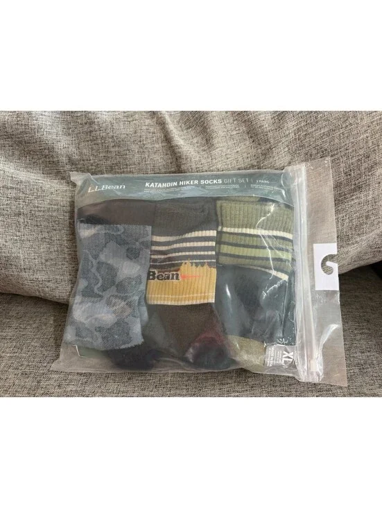 LL Bean Katahdin Hiker Socks Gift Set 3 Pair XL 12-16 Cadet Blue New USA Made