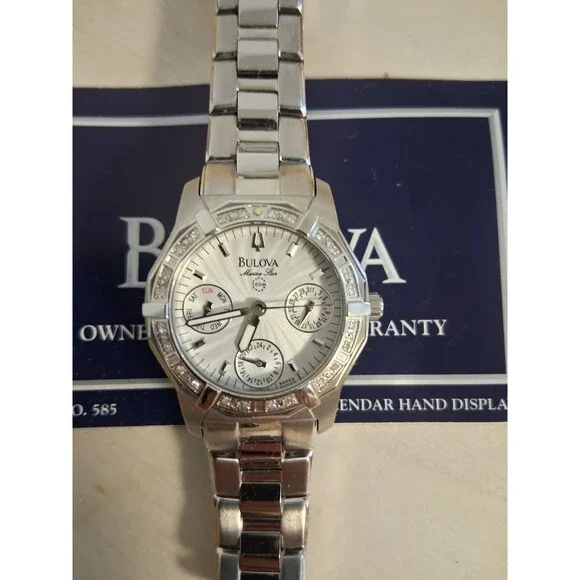 Bulova Women's Silver Stainless Steel Watch 22mm Quartz Crystal Accent 96X006