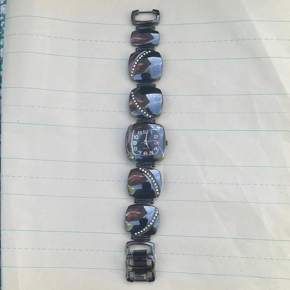 Quartz Charming Charlie Gunmetal Tone Link withh Crystal Accent along watch