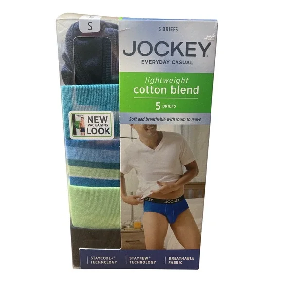 Jockey Men's Briefs 5 Pack Small 28-30 Lightweight Cotton Blend NIB Staycool‎