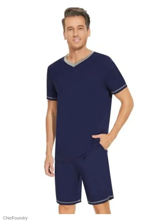Viscose Made from Bamboo Pajama Set Short Sleeve with Shorts V Neck Loungewear