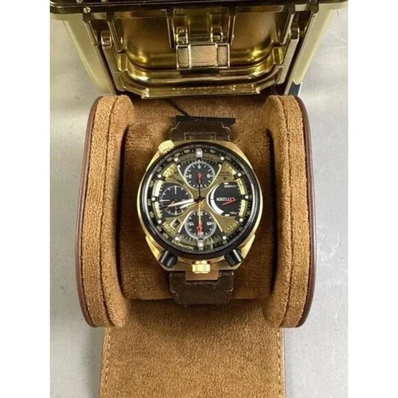 Citizen Men's Watch Promaster Tsuno Gold Tone & Black Dial Strap AV0072-01X NIB