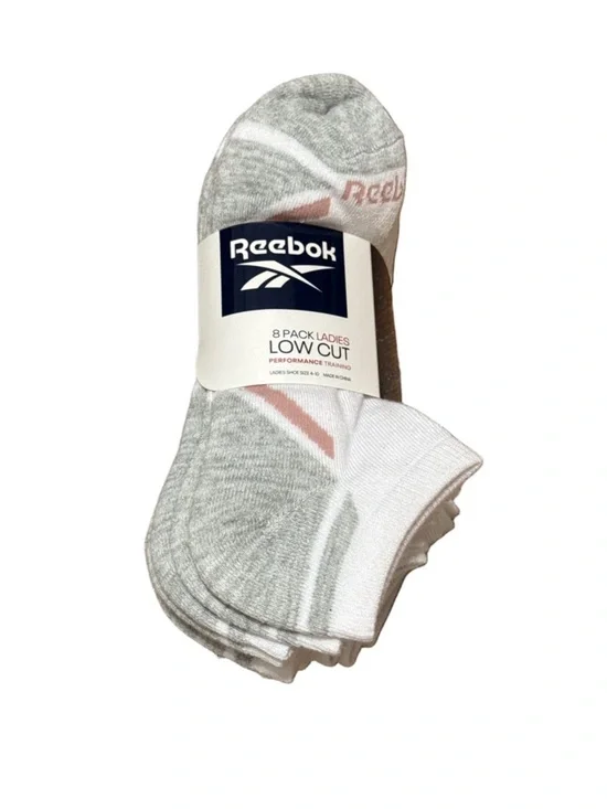 Reebok Low Cut Athletic Socks - White, Gray & Pink Accent (8 Pack)