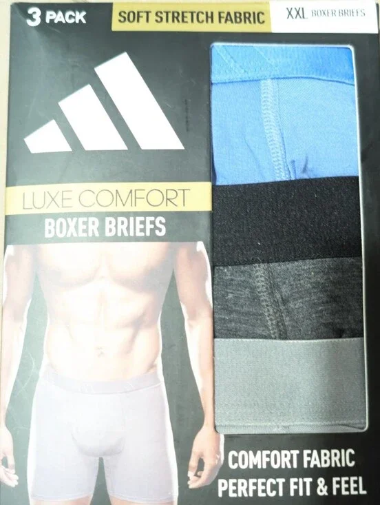 🩲 NWT adidas Men's Luxe Comfort Boxer Briefs 3-Pack - Size XXL Underwear 🩲