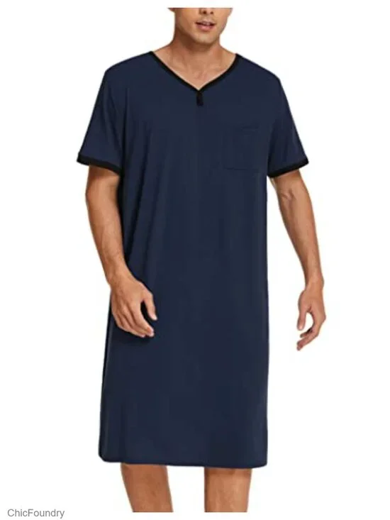 Men's Short Sleeve Henley Nightshirt Sleep Shirt Big & Tall