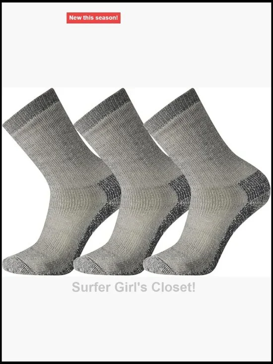 Men's Hike Crew Socks, Merino Wool, Extra Cushion, 3-Pack