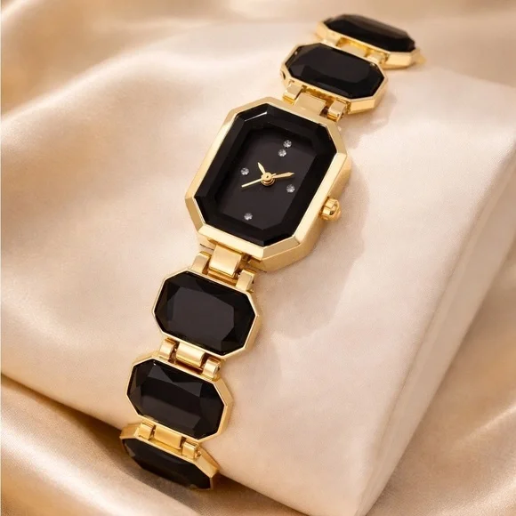 Noir Elegance Crystal Bracelet Watch