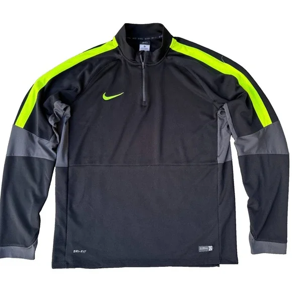 Nike Dri-Fit Soccer 1/4 Zip Pullover Men's XL Black Volt Neon Green Drill Top