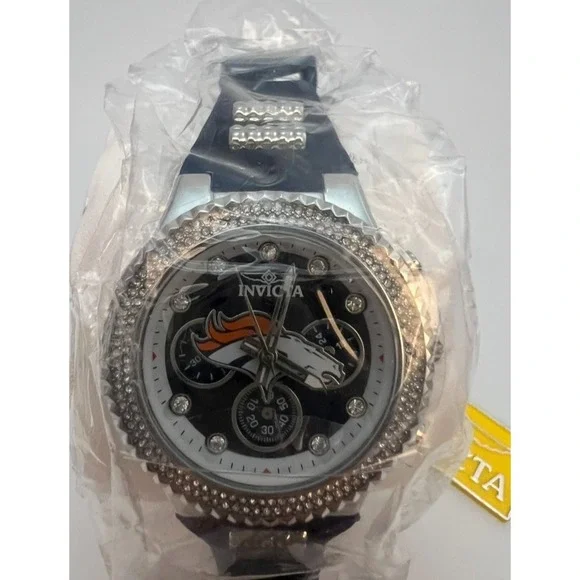 #W041 Invicta NFL Denver Broncos Lady Watch #42751 Crystal Bezel 39mm Quartz NWT