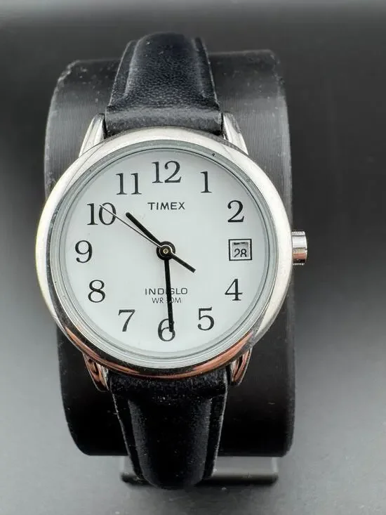 Timex Indiglo Ladies Watch White Dial Date Black Leather