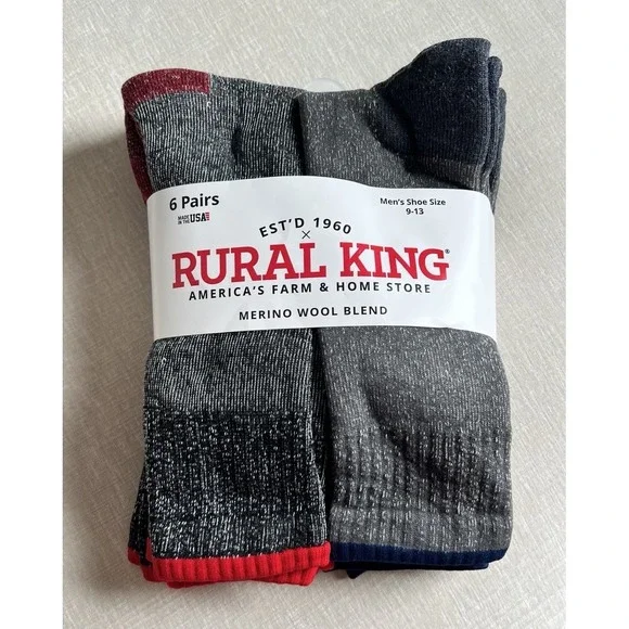 Mens Merino Wool‎ Blend Sock 6 Pack Thermal Outdoor Hiking Winter Work Boot Crew