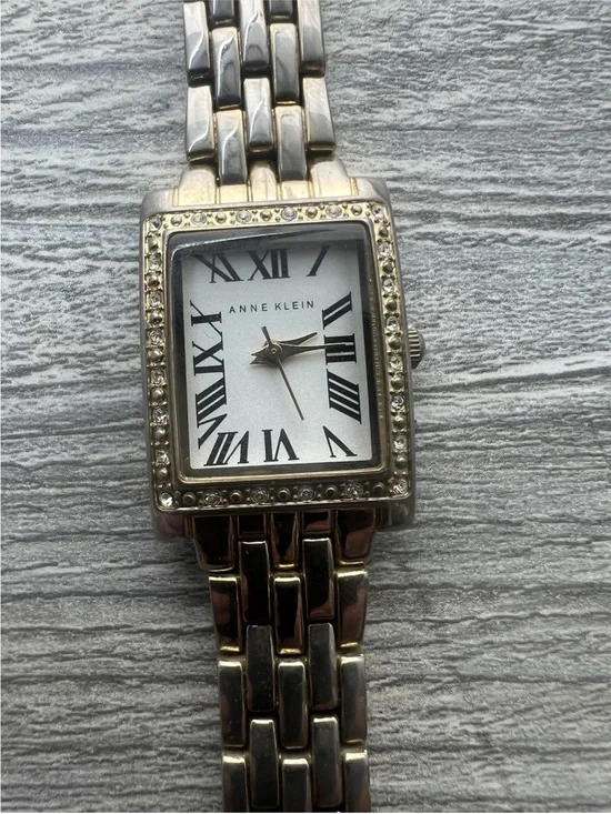 Anne Klein Two-Tone Rectangular Bracelet Watch with Crystal Bezel