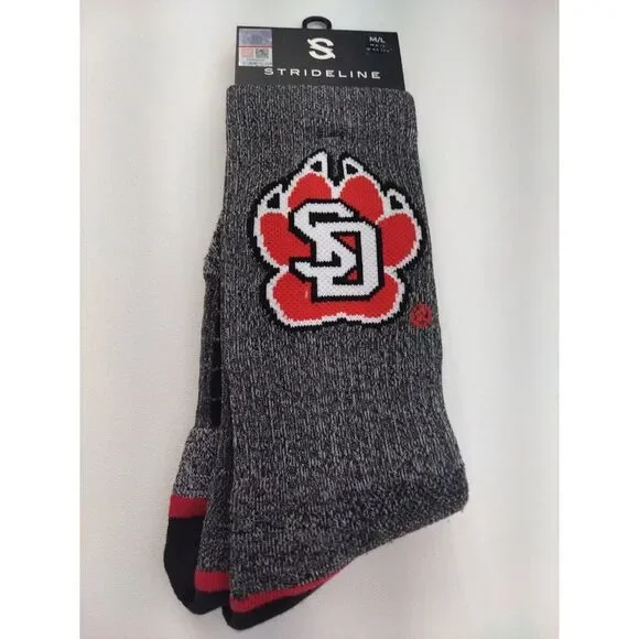 Strideline South Dakota Premium Knit Crew Socks Size M/L grey NCAA new