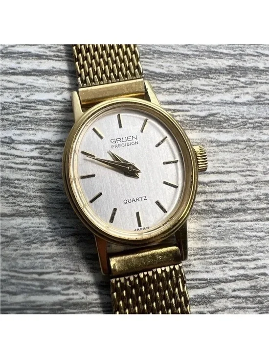 Gruen Precision Gold Tone Quartz Watch - White Dial