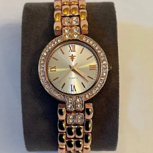 FLEUR DE LIS | Rose Gold-tone finish watch with crystal-set bezel-NEW Battery