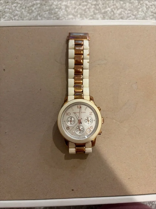Michael Kors Rose Gold and Cream Link Chronograph Watch