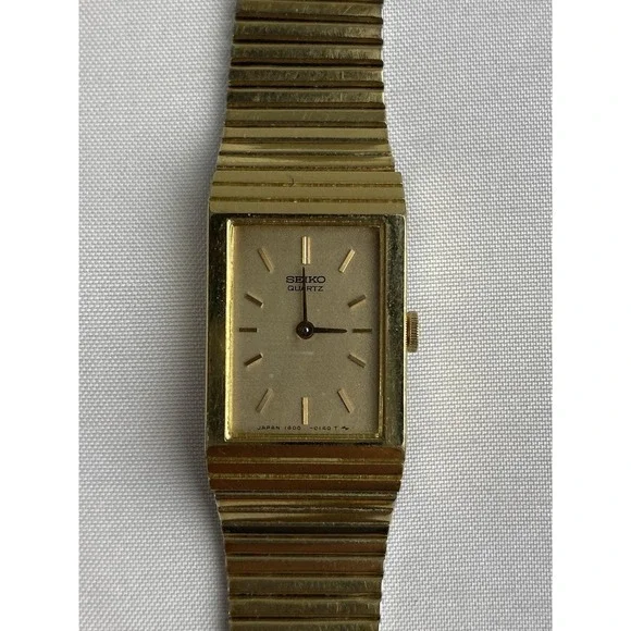 Vintage Seiko 1400-5079 Womens Quartz Tank Watch Gold Tone Expansion Untested