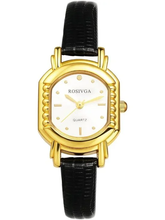 Women's Black White Ultra-Thin Square Dial Adjustable Leather Strap Wrist Watch