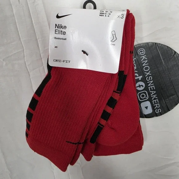 Nike Elite Dri Fit Crew Socks University Red Black CW6063 657 Men's Size Medium