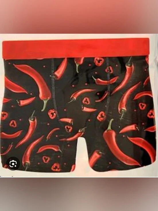 Black Boxer Briefs with Red Chili Pepper Print