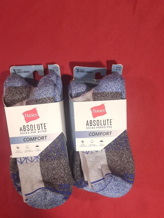 Hanes Men's Comfort Mid Crew Socks - Blue and Gray 2 (3 Packs) 6 Pair