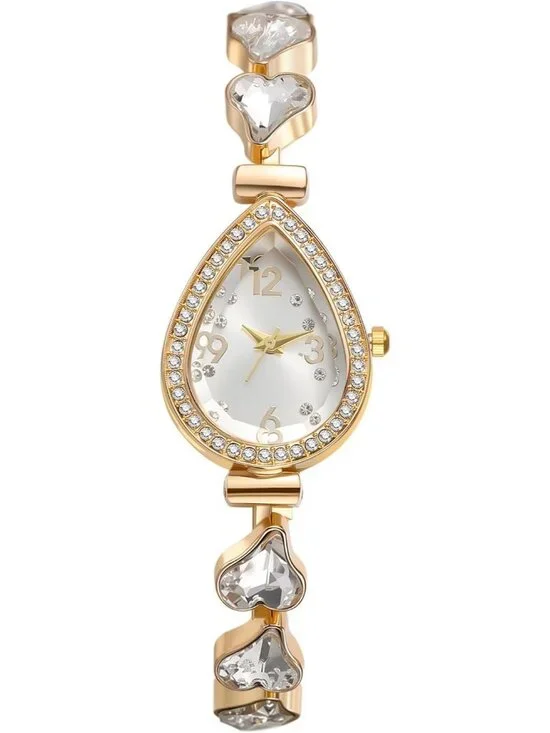 Women's White Crystal Teardrop Rhinestone Dial Ultra-Thin Metal Wrist Watch