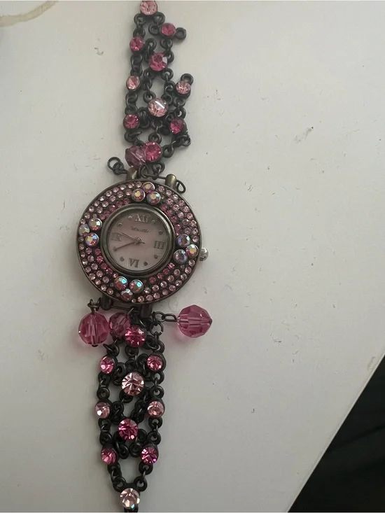 Pink Crystal Charm Bracelet Watch