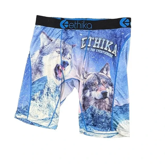 Ethika Staple Wolf Boxer Briefs Underwear Mens 28x8‎ Blue Graphic Print