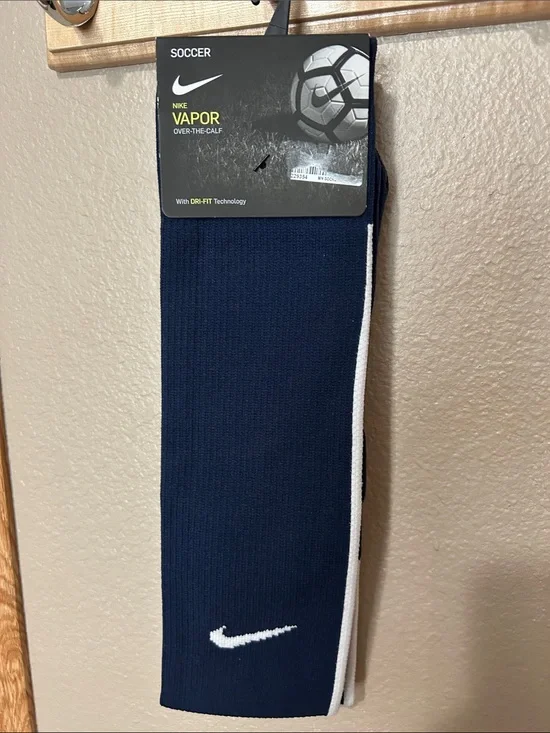 Nike Navy and White Vapor Over-The-Calf Soccer Socks