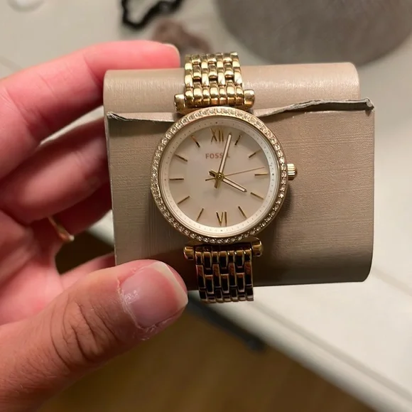 Fossil Women's Gold Tone Bracelet Watch with White Dial