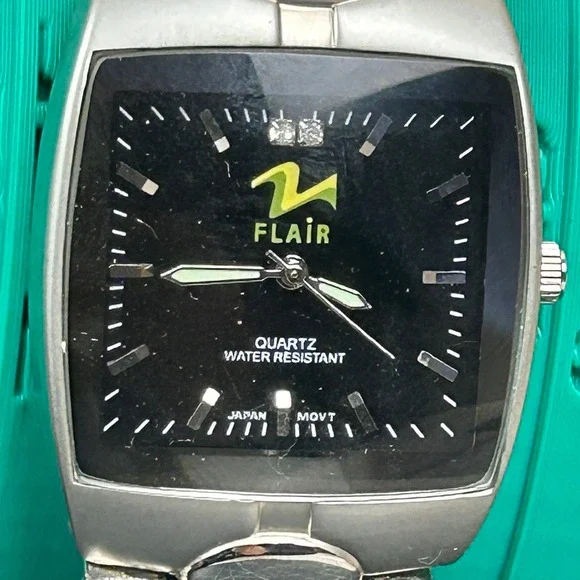 Flair Stainless Steel Wristwatch Black Dial w/Chrome Markers Tested‎ Working