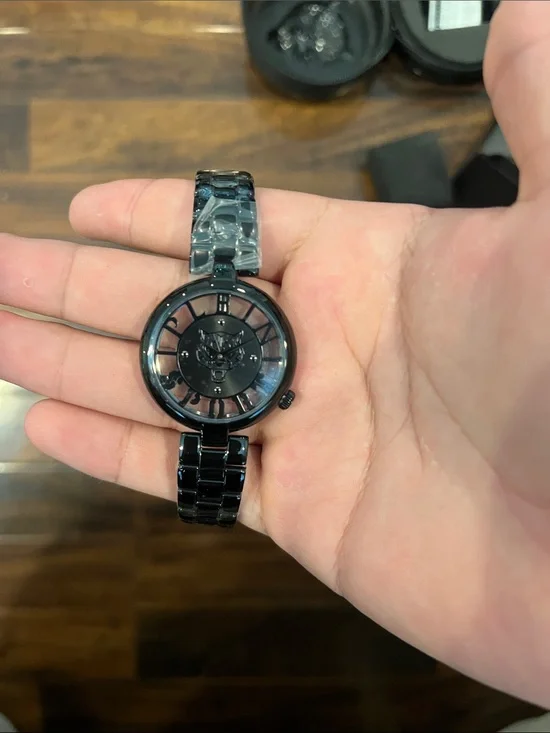 Plein Sport Black Ceramic-Look Skeleton Dial Bracelet Watch
