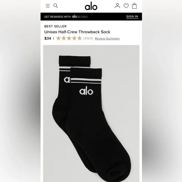ALO Yoga Unisex Half - Crew Black Athletic Socks Medium - Sealed from ALO