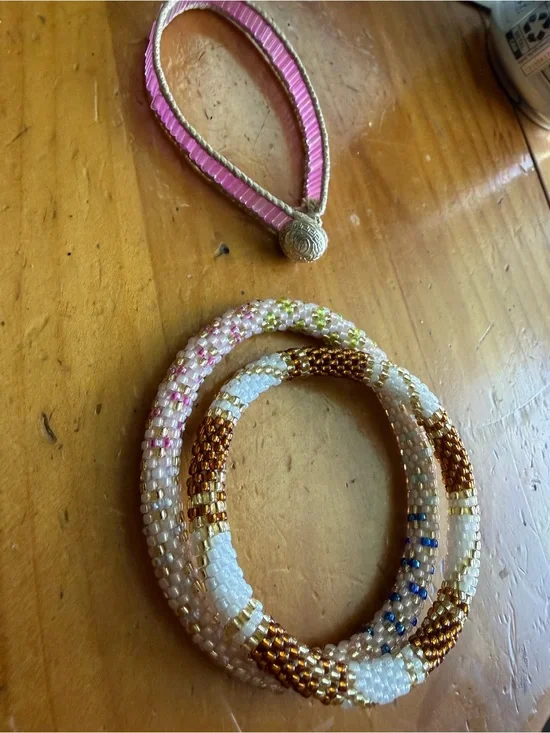 Pink and Gold Seed Bead Bangle Set - Women Accessories roll on Nepal