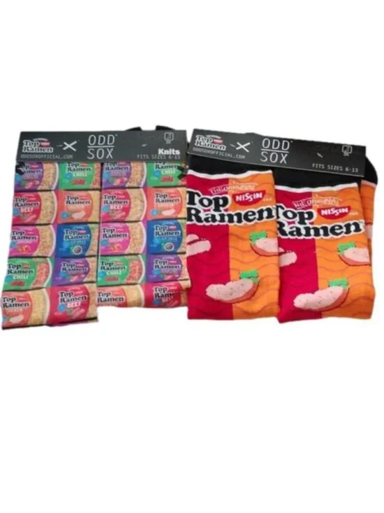 Odd Sox Nissin Top Ramen Crew Socks Fits Sizes 6-13, 2 different designs