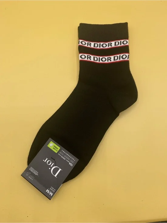 Dior Black Crew Socks with Red and White Logo Stripes