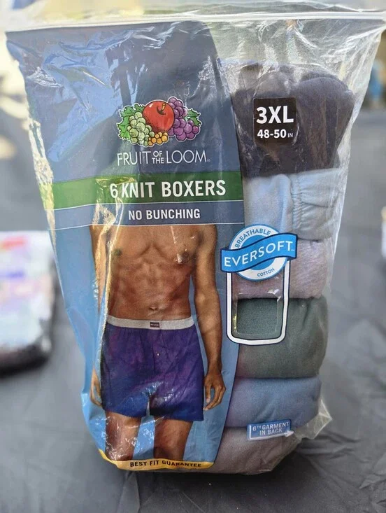 Fruit of the Loom 6-Pack Men's Knit Boxers - 3XL, Assorted Blue & Gray