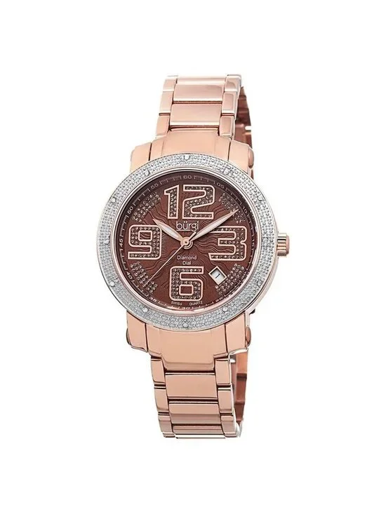 NWT Burgi Rose Gold-tone Stainless Steel Diamond Bezel Ladies Watch