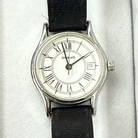 Tiffany & Co. Roman Numeral Date  Swiss Quartz Dress Watch 18-082 Original Band