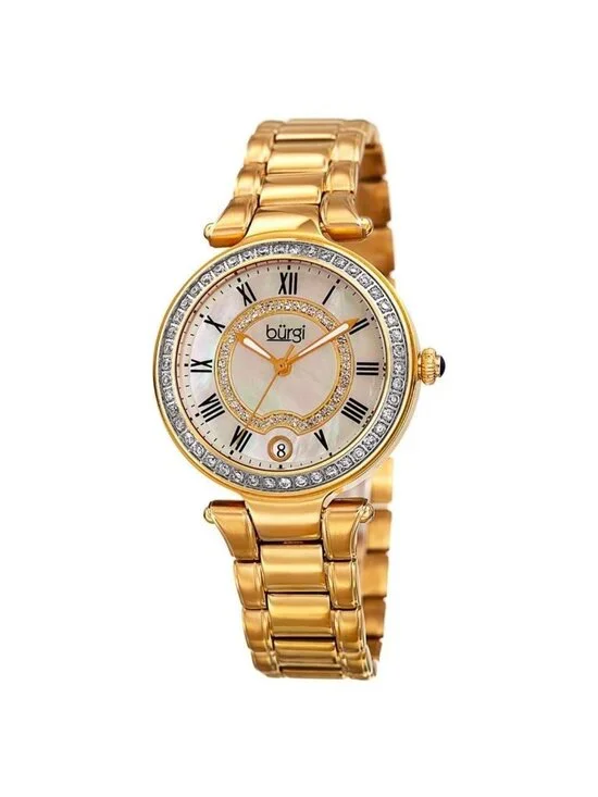 NWT Burgi Quartz Mother of Pearl Dial Ladies Watch
