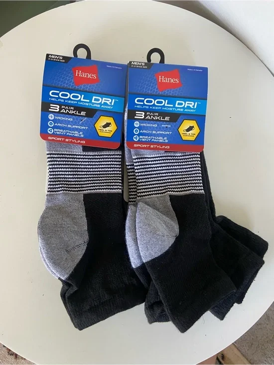 Hanes Cool DRI Men's Ankle Ventilated Socks, 3-Pairs Black Assortment 6-12 2pk
