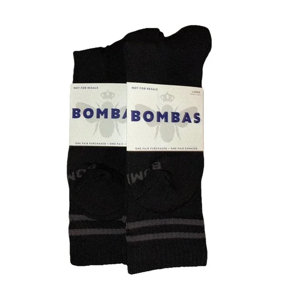 BOMBAS Socks Men's L (US 9.5-13) Black Gray Stripe Calf Logo NEW‎ Lot Of 2