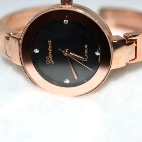 Geneva Platinum Rose Gold Analog Stainless Back No.1455 LC Hinged Cuff 6