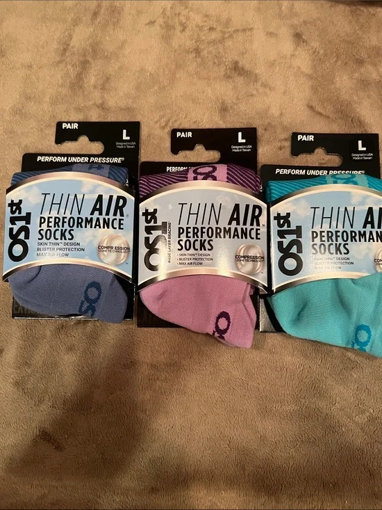 OS1ST Thin Air Performance Socks - Light Blue, Lavender & Teal - Unbranded