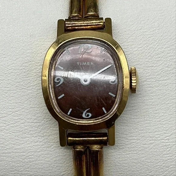 Vintage Timex Womens Watch 16mm Brown Dial Gold Tone Bangle Manual Wind 6.5