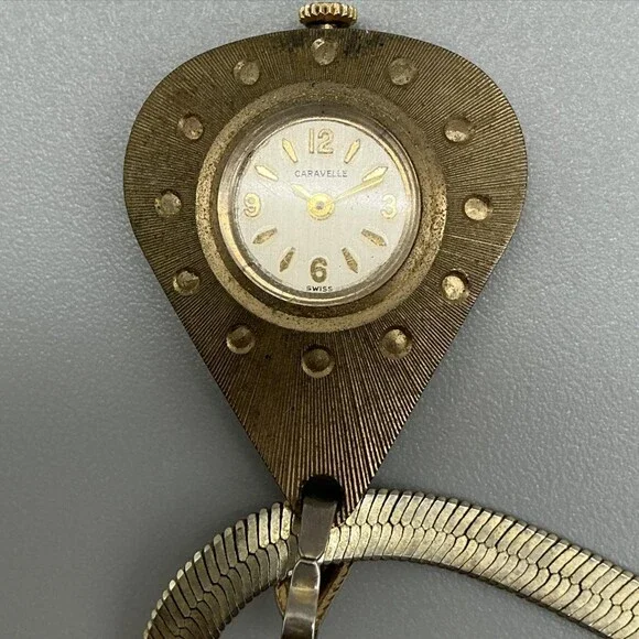 Vintage Caravelle Pendant Necklace Watch Womens 27mm Gold Tone Manual Wind Swiss