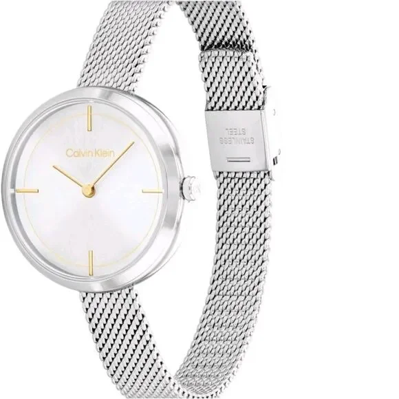 Calvin Klein Iconic Women's Quartz Mesh Bracelet Watch Stainless Steel Silver
